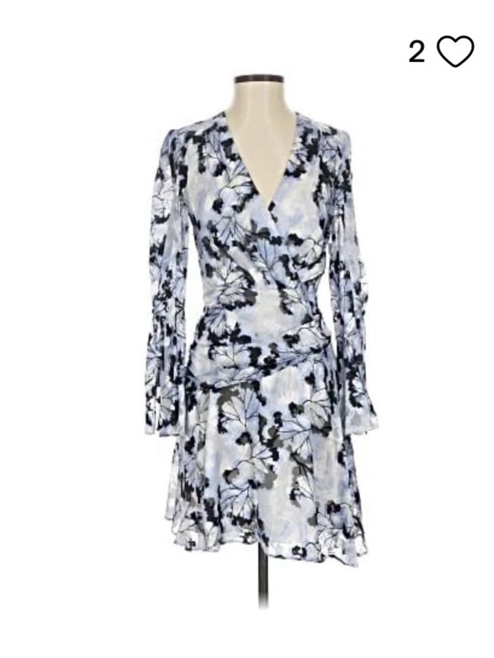 Light Blue Floral Wrap Dress with Black Accents